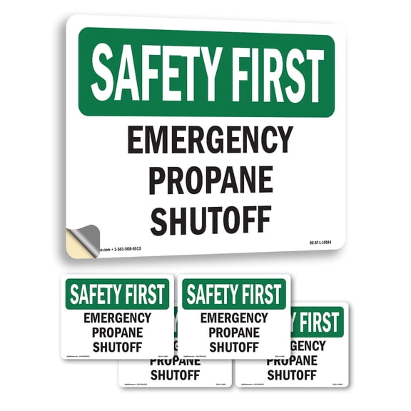Emergency Propane Shutoff OSHA SAFETY FIRST Vinyl Decal Label 7 Inch x 5 Inch - 5 Pack