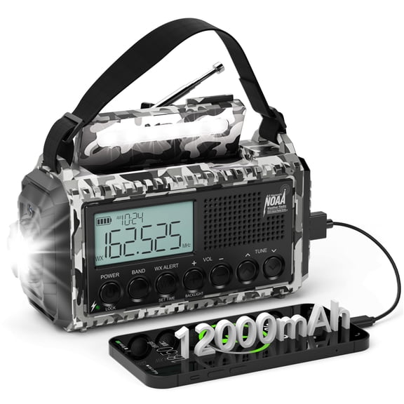 Emergency Radio 12000mah Auto Noaa Weather Solar Hand Crank Portable Am/fm Shortwave With Rechargeable Flashlight Reading Lamp Sos Alarm For Indoor Outdoor Emergencies