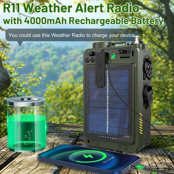 Emergency Radio: 4000mAh, Digital Shortwave, AM/FM/SW, NOAA, SD/USB MP3, Hand Crank, Solar Power, SOS Flashlight