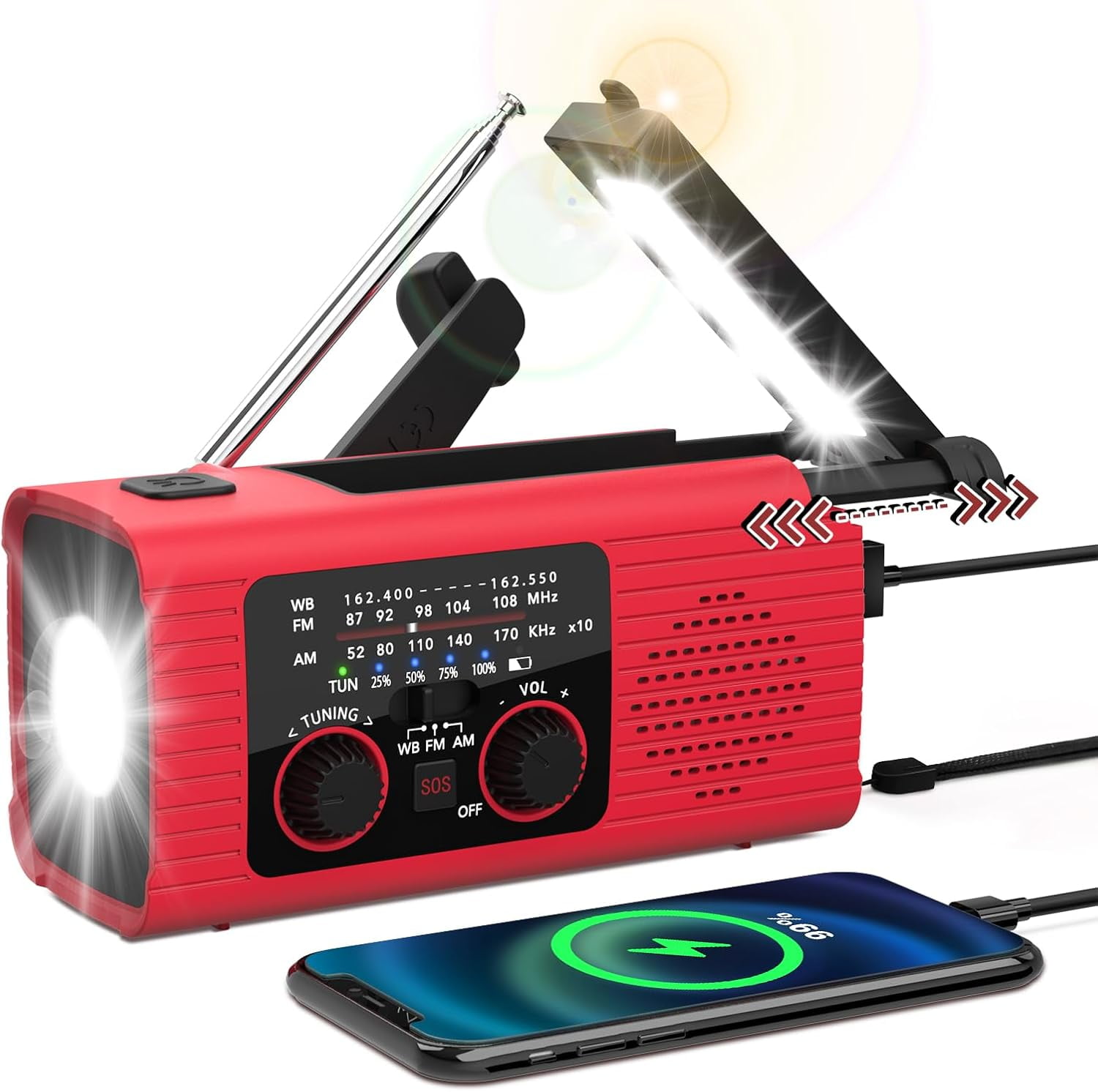 Emergency Radio, 4000mAh Solar Hand Crank Weather Radio for Hurricane Season, NOAA AM/FM Portable Radio with Phone Charger, LED Flashlight & Reading Lamp, SOS Alarm, Survival Gear for Home Power Outa