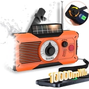 Emergency Weather Radio with AM/FM/WB, 10000mWh Portable Power Bank, 3 Charging Modes,USB, Solar & Hand Crank, Waterproof Flashlight & LED Reading Light, SOS Al