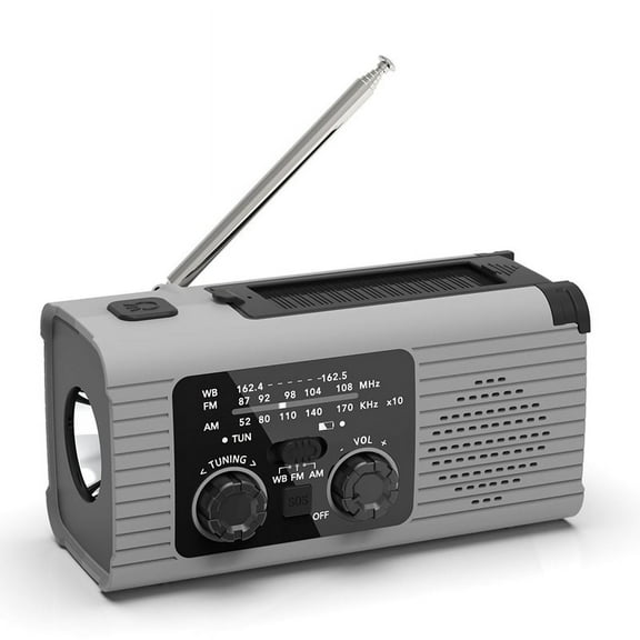 Emergency Radio Hand Crank Radio Multi-Function AM/FM/NOAA Solar Hand Crank Emergency Radio SOS Alarm 4000mah Gray