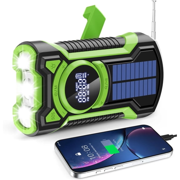 Emergency Radio Hand Crank Solar 5000mAh, IP65 Waterproof Dustproof Bluetooth 5.3 Portable AM/FM/NOAA Weather Alert Radio with Flashlight, Phone Charger, SOS, Headphone Jack- (Red)