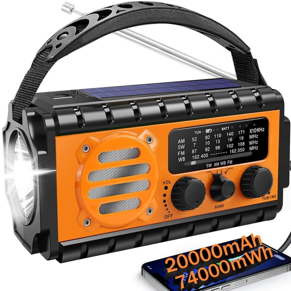 Emergency Radio with NOAA Weather Alert,20000mAh Solar Hand Crank Portable AM/FM Shortwave Radio, Rechargeable Battery Powered, USB Charger, Flashlight, SOS Alarm for Home Outdoor Survival
