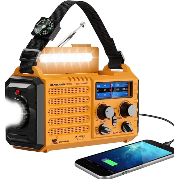 Emergency Radio with NOAA Weather Alert, 5000mAh Solar Hand Crank Portable AM/FM Shortwave Radio, Rechargeable Battery Powered, USB Charger, Flashlight, SOS Alarm for Home Outdoor Survival