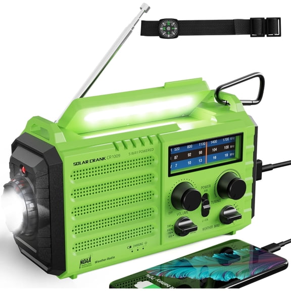 Emergency Radio with NOAA Weather Alert Solar Hand Crank Portable AM/FM Shortwave Radio, Rechargeable Battery 5000mAh, USB Charger, Flashlight, SOS Alarm for Home Outdoor Hurricane Survival