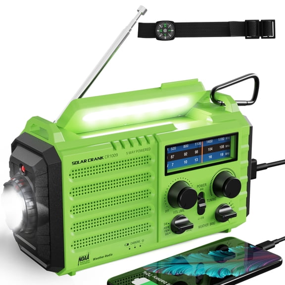 Emergency Radio With Noaa Weather Alert - Solar Hand Crank Portable Am/fm Shortwave Rechargeable 5000mah Usb Flashlight Sos Alarm For Home Outdoor Hurricane