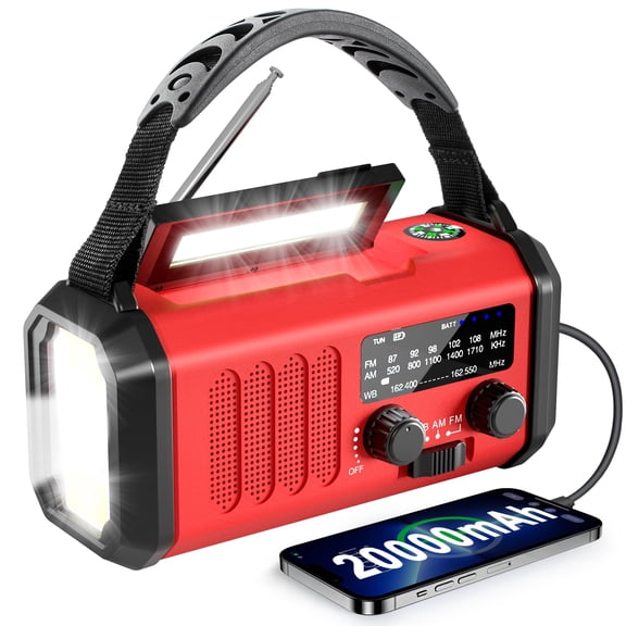 Emergency Radio Noaa Weather Hand Crank & Solar Charging 20000mah/74000mwh Rechargeable Built-in Flashlight Reading Light Sos Am/fm Portable For Camping Emergencies