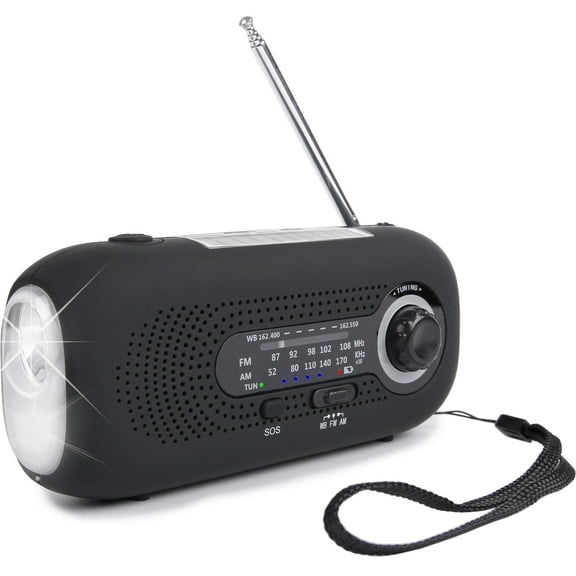 Emergency Radio, Solar Hand Crank Powered Radio Portable AM/FM/NOAA Weather Radio 2000mAh Survival Radio with LED Bright Flashlight, SOS Alarm, Headphone Jack, USB Type C Port for Camping Hiking