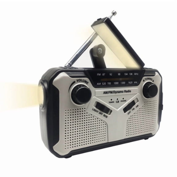 Emergency Radio Solar Hand Crank Radio AM/FM Radio LED Flashlight SOS Alarm Power Bank Speaker Gray,1 * Emergency Radio,Gray