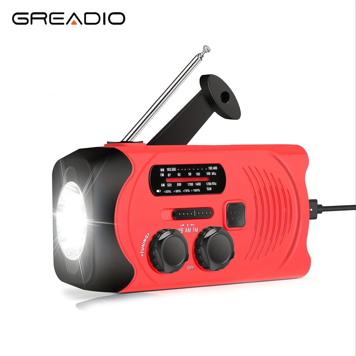 Emergency Radio: Solar-Powered, Power Bank, Hand Crank, AM/FM NOAA Portable Weather Radio, 2000mAh Mobile Power, USB Charging, Solar, With LED Flashlight, Hurricane, Survival Gear, Winter Storm