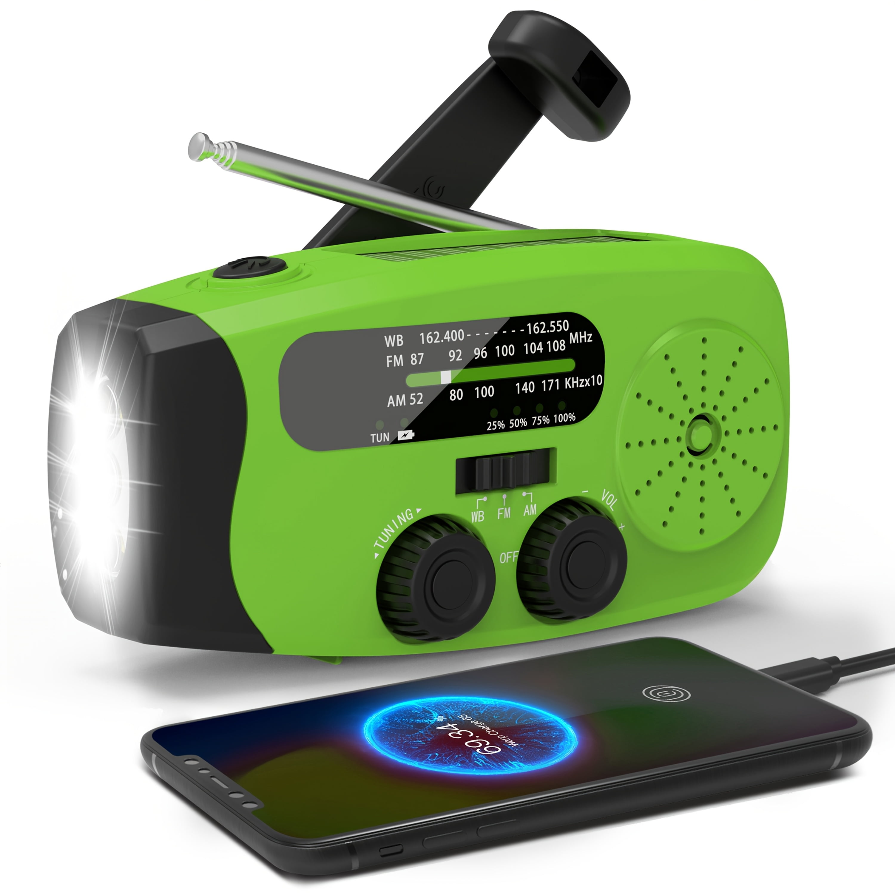 Emergency Radio: Solar-Powered, Power Bank, Hand Crank, AM/FM NOAA Portable Weather Radio, 2000mAh Mobile Power, USB Charging, Solar, With LED Flashlight, Hurricane, Survival Gear, Winter Storm