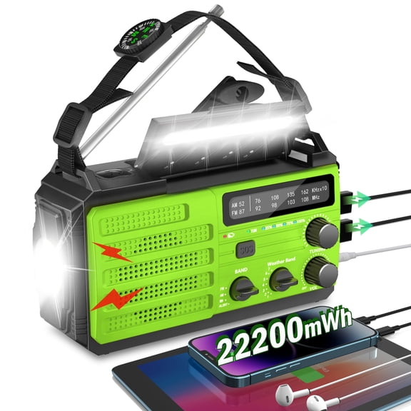 Emergency Radio With Solar & Hand Crank 22200mwh (6000mah) Noaa Weather Alert  Sos Alarm Am/fm Flashlight Compass For Tornado Winter Storm And Kits