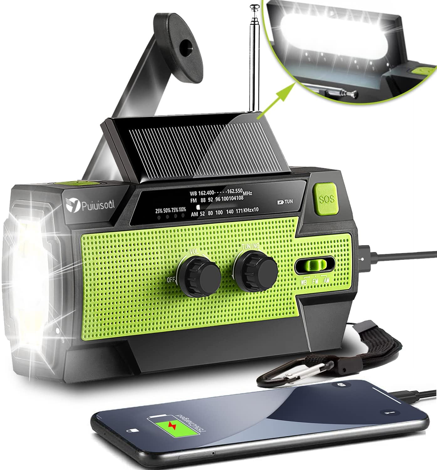 Emergency Radio with Cell Phone Charge, DFITO 4000mah-Solar Hand Crank, Portable Am/Fm Weather Radio, with Flashlight and Reading Light , Equipment