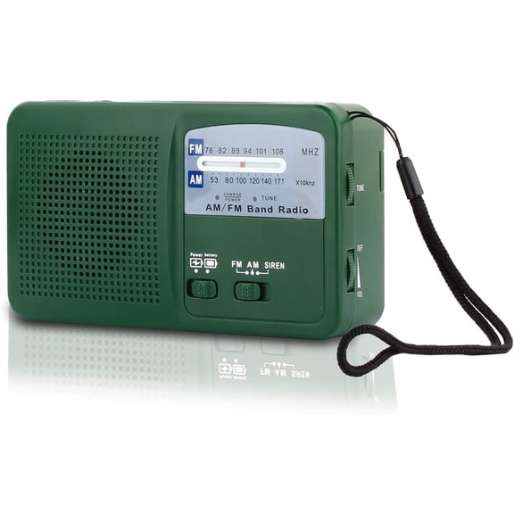 Emergency Radio with Solar and Hand Crank Self Powered, Battery USB Recharging FM/AM Radio LED Flashlight Cell Phone Charger(Green)