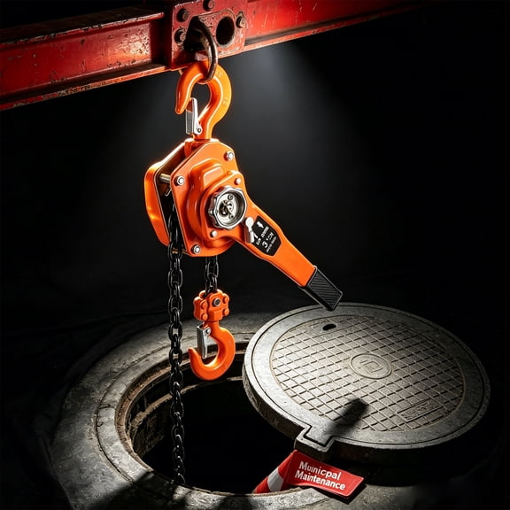 Emergency Rescue 3 Ton Lever Hoist, 10FT Heavy Duty Manual Ratchet Chain Puller with High-Visibility Orange Finish for Manhole Cover Lifting and Rapid Response