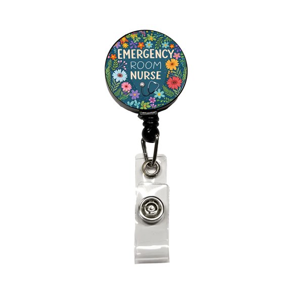 Emergency Room Nurse Appreciation Stethoscope Flowers Retractable Reel ID Badge Key Card Name Tag Holder with Clip