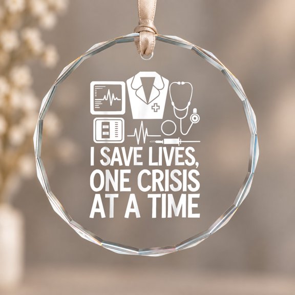 Emergency Room Nurse Girl Medical Hospital ER Nursing Theme Ornament, Party Decor, Circle Glass Ornament