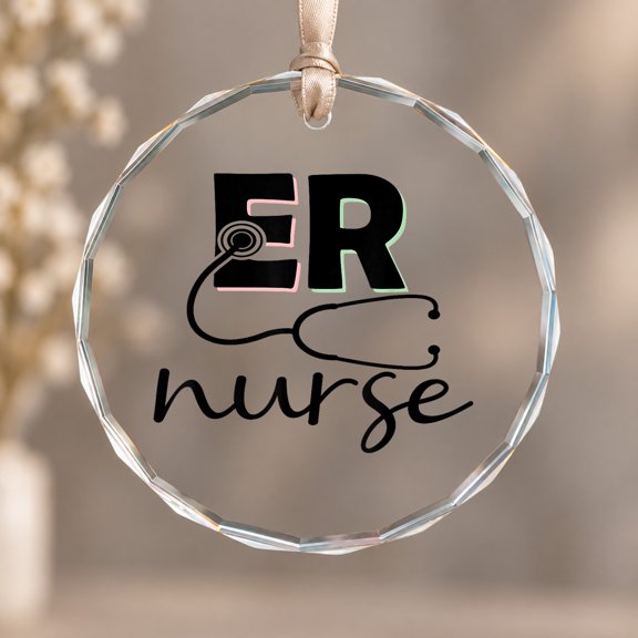 Emergency Room Registered Nurse Gifts ER Stethoscope Theme Ornament, Shelf Decor, Circle Glass Ornament
