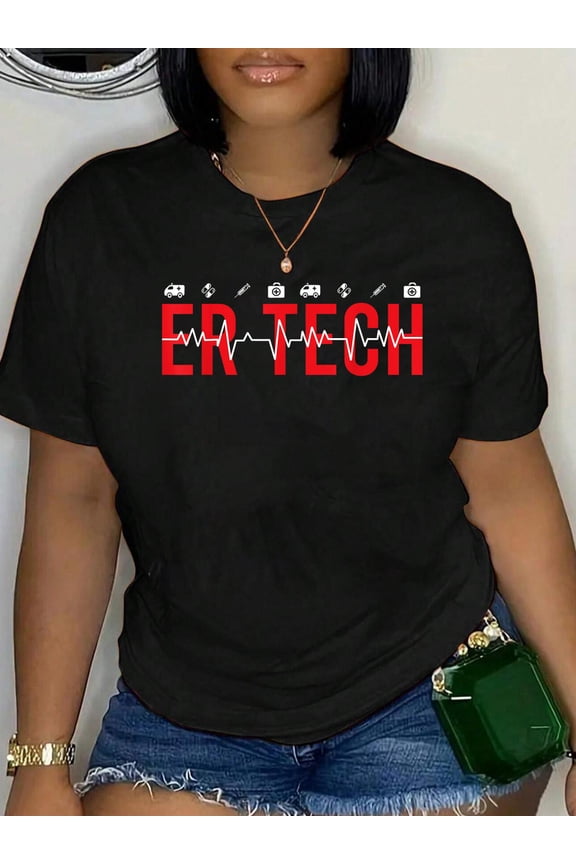 Emergency Room Technician ER Tech Nurse Technologist T-Shirt, Small, Black Graphic Tee summer Tops For Women Round Neck Fashion Cotton shirts