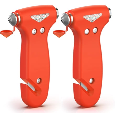 Emergency Seat Belt Cutter and Window Hammer Tool,3-in-1 Emergency Escape Tool with One Second Window Breaker and Seat Belt Cutter, Car Accessories, Automotive essential,2 Pack, Orange