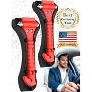 Mata1 Automotive Emergency Seatbelt Cutter and Window Hammer, Escape Hammer, Red, 2 Pack