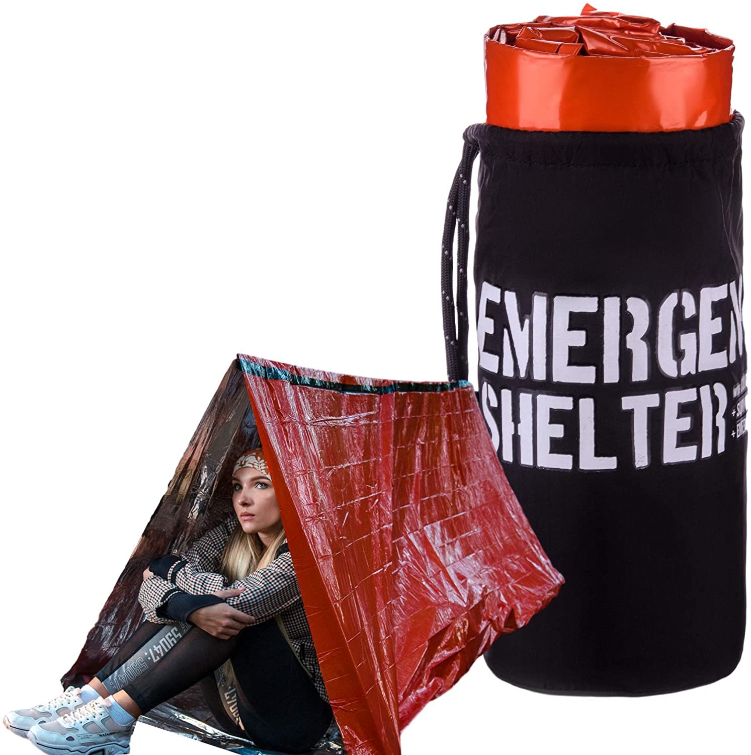 Emergency Shelter  Emergency Tube Tent  Reflective Mylar Survival Tent  Includes Whistle, Compass and Survival Hook - Pack of 2 - image 1 of 7