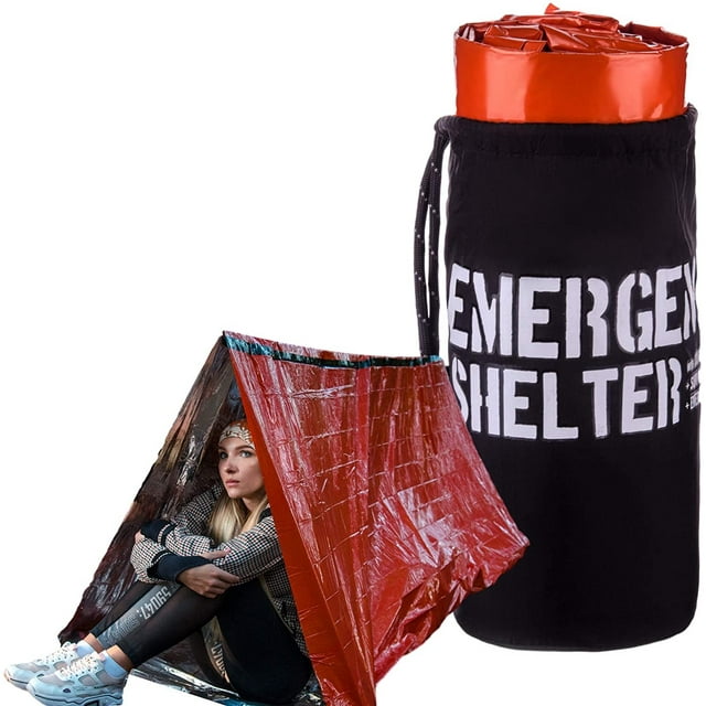 Emergency Shelter  Emergency Tube Tent  Reflective Mylar Survival Tent  Includes Whistle, Compass and Survival Hook - Pack of 2