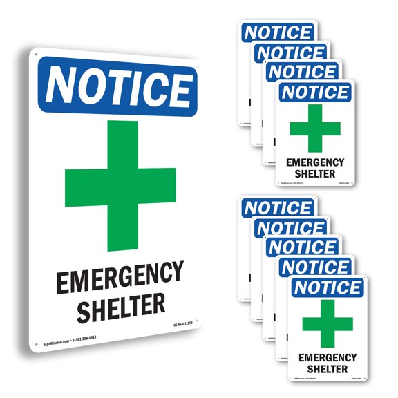 Emergency Shelter OSHA Notice Rigid Plastic Sign 10 Inch x 7 Inch - 10 Pack