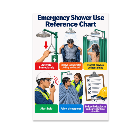 Emergency Shower Use Reference Chart Guide - Safety Teams - 13x19 Poster Print