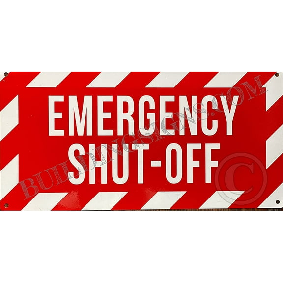 Emergency Shut Off Sign (RED, Reflective, Aluminium 6X12,Rust Free)-Zebra line (ref-2201)