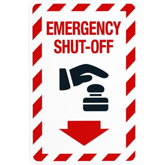Emergency Shut-Off Warning Sign, Security Safety Metal Signs, Vintage Caution Poster Wall Decor for Business Office Home Street Road Use 8 x 12 Inch