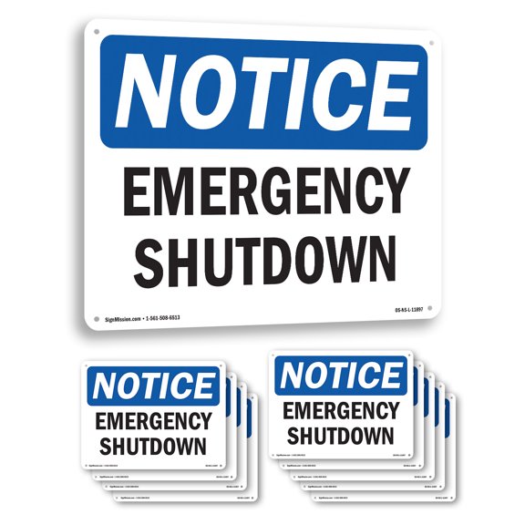 Emergency Shutdown OSHA Notice Aluminum Sign 24 Inch x 18 Inch - 10 Pack