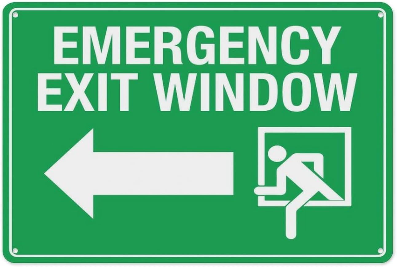 Emergency Sign Designating a Window as an Emergency Exit Metal Tin Sign Emergency Sign Designating a Window as an Emergency Exit Metal Tin Sign