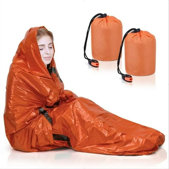 Emergency Sleeping Bag 2 Pack,Portable Waterproof Survival Sleeping Bag with Thermal Insulation for Outdoor Camping and Hiking