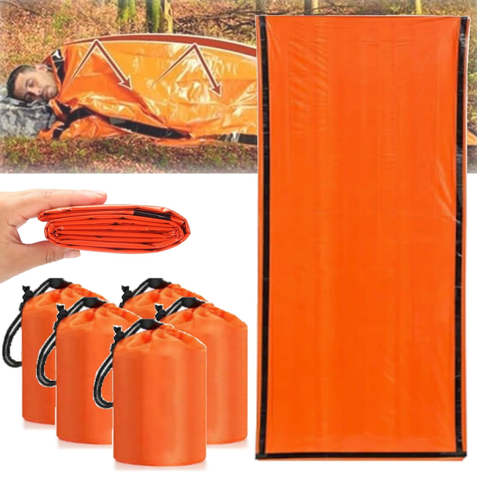 Emergency Sleeping Bag 5 Pack – 84"x36" Thermal Mylar Survival Bivy Sack – Waterproof, Lightweight & Compact Emergency Blanket for Camping, Hiking, Outdoor Survival & Travel