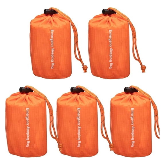 Emergency Sleeping Bag 5 Pack Mylar Thermal Bivy Sack Waterproof Survival Blanket for Camping, Hiking, Outdoor Adventure & Travel 84x36in Polyethylene