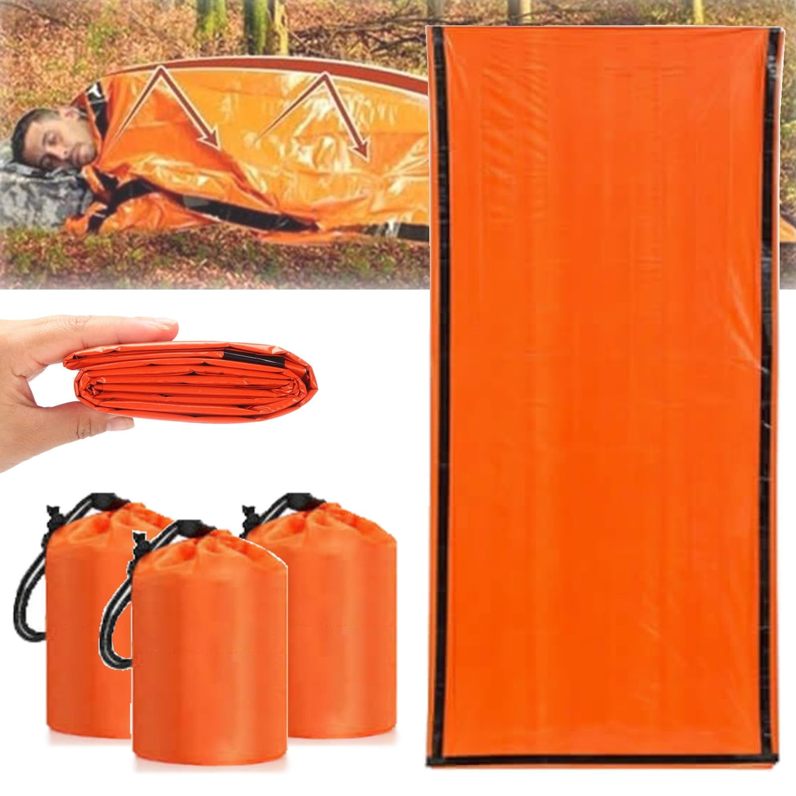 Emergency Sleeping Bag Waterproof Thermal Bivy Sack Ultra Lightweight Compact Windproof Survival Gear For Camping Hiking Outdoor Adventure Disaster Preparedness