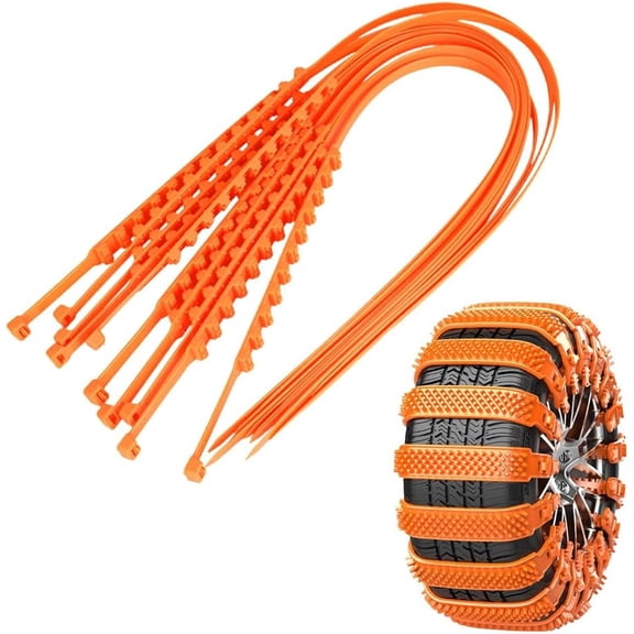 Emergency Snow Chains for Tires - Reusable Ziptie Anti Skid Chains for Snow & Ice, Tool-Free Installation in 5 Min for Car, SUV, Truck (14-24 Inch Wheels)10pcs