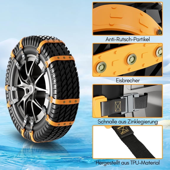 Emergency Snow Tire Chains for Cars, Emergency Tire Zip Ties for Snow Ice & Muddy, Anti-Skid Traction for SUVs, Trucks