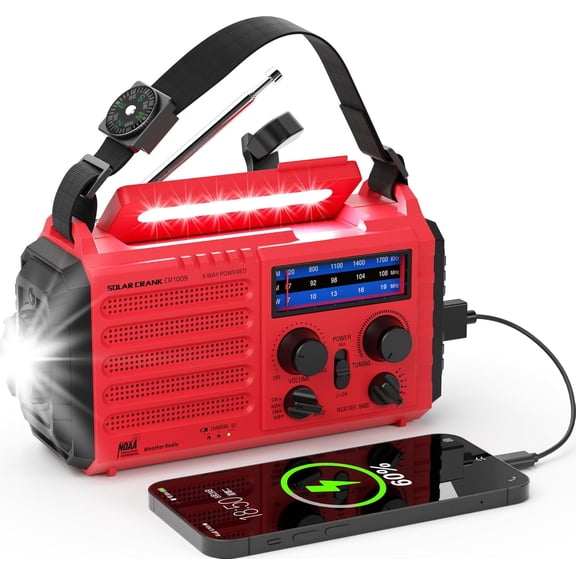 Emergency Solar Hand Crank Radio, AM/FM/SW NOAA Weather Alert Radio, Flashlight, Reading Lamp, SOS Alarm for Survival Home Outdoor Hurricane