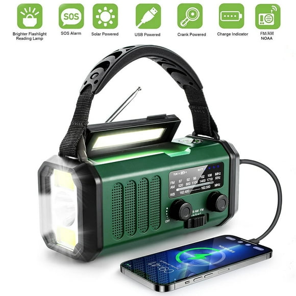Emergency Solar Hand Crank Weather Radio Power Bank Charger FlashLight 10000mAh Capacity, Long Endurance