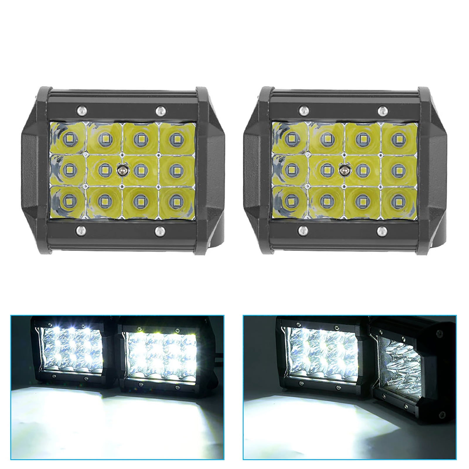 Emergency Spot Light, Weatherproof Heat Sinking Car LED Work Lamp Sturdy 4 Row 36W Waterproof High Brightness for Trucks Forklifts Motorcycles