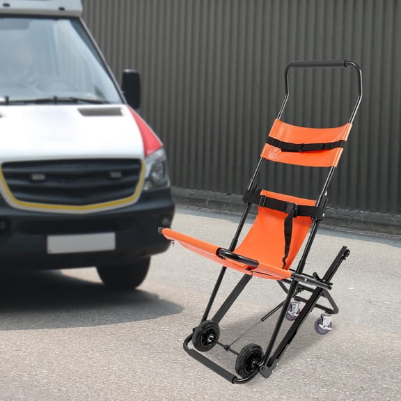 Emergency Stair Chair, Aluminum Alloy Foldable Design with 4 Wheels and Safety Belts, 350 lbs Load Capacity, For Fire Rescue and Hospitals