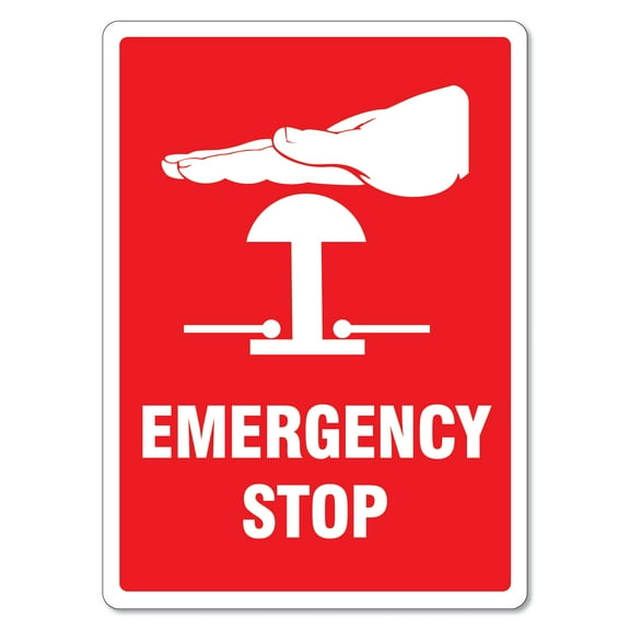 Emergency Stop Button Sign Safety Signs Personal Protective Equipment Metal Tin Sign Caution Danger Safety Security Warning Notice Signs (Aluminum) Size: 8 x 12 inch