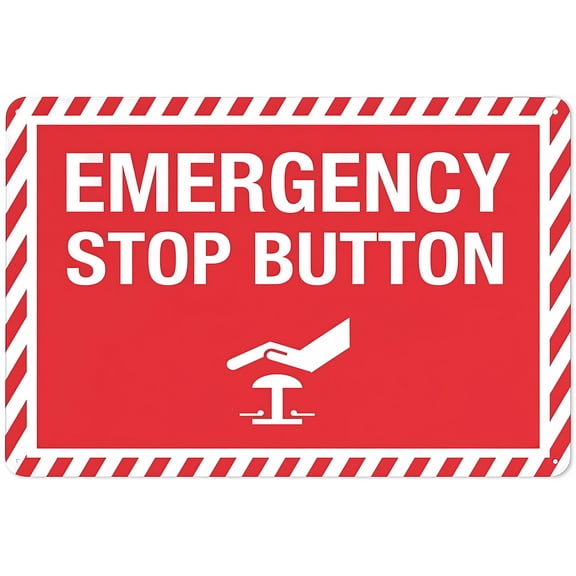 Emergency Stop Button Symbol Sign - 8"x12" Tin Sign for Garden Yard Wall Decor, Factory, Machinery, Emergency Stop, Safety Alert