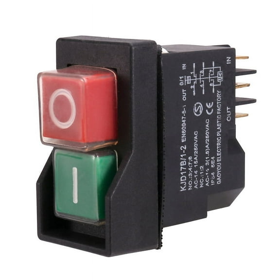 Emergency Stop Switch - Waterproof Safe Switch KJD17Electromagnetic Switch Motor Protection Switch 6 Pin 250V 16A,1x Solenoid push button switch,Black