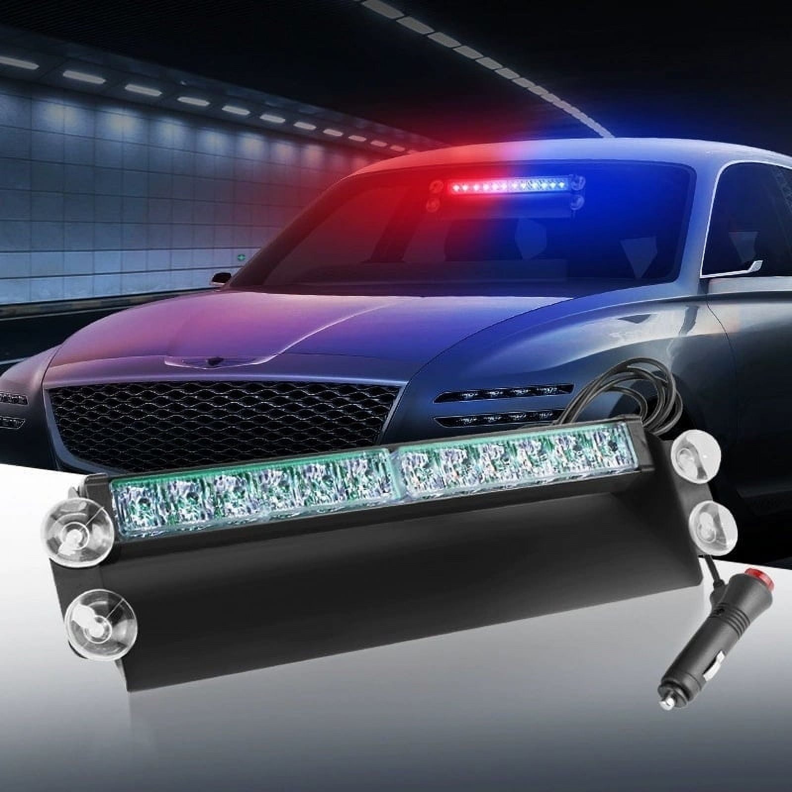 Emergency Strobe Traffic Red Blue Police Lights Bar - 12 LED Hazard Warning Flashing Safety Front/Rear Windshield Deck Split Lights Grille,Dash Safety Warning Flashing Light,Front/Rear Windshield