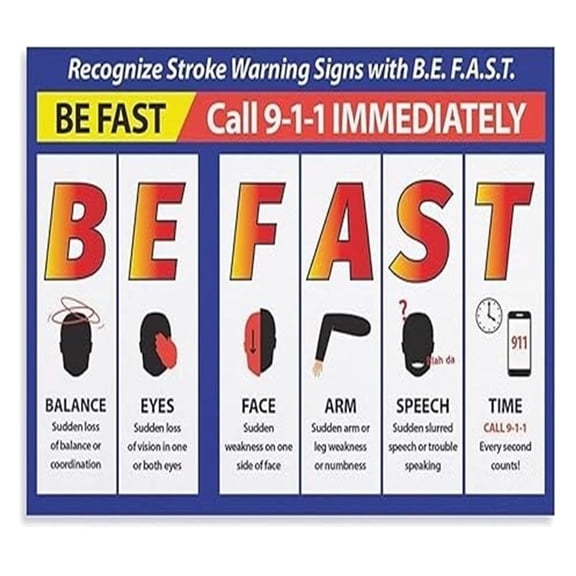 Emergency Stroke Poster Warning Signs Chart Informational Wall Art for Doctor Office Nursing Home poster
