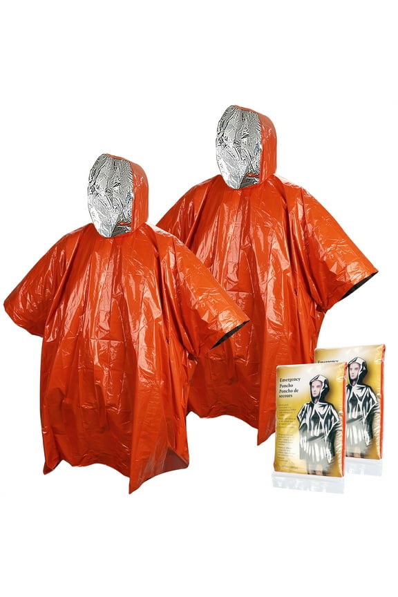 Emergency Survival Life Poncho 2 Pack, Thermal Use in Camping, Survival Gear, Emergency Ponchos with Hood - Survival Poncho Reusable